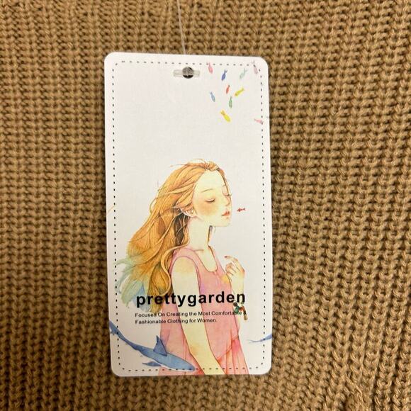 NWT Prettygarden Oversized Crop Knit Sweater Mock Neck Camel slouchy size L - Picture 3 of 7